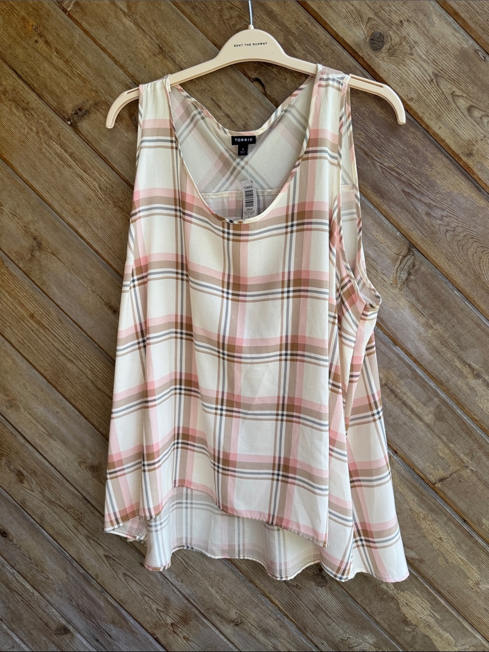 torrid Cream Pink tan neutral Plaid Sleeveless Tank high low tunic size 4 new